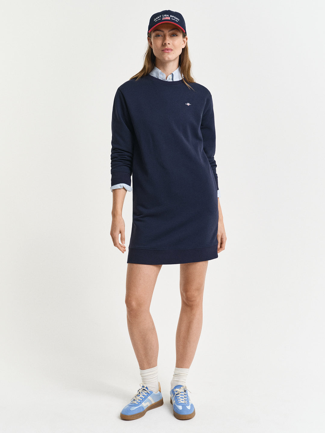 Gant Women Blue Solid Crew Neck Dress