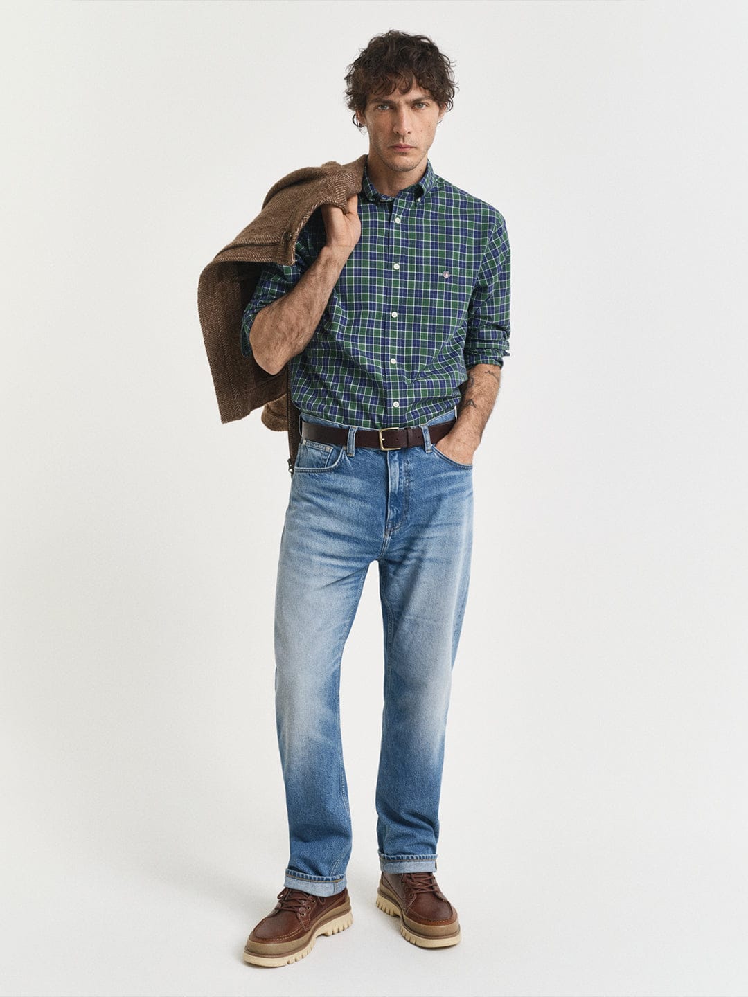 Gant Men Green Checks Collar Shirt