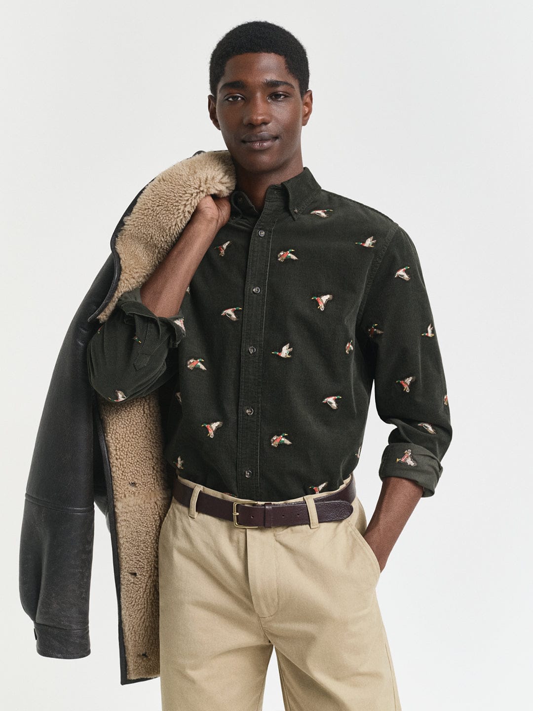 Gant Men Green Embroidered Collar Shirt