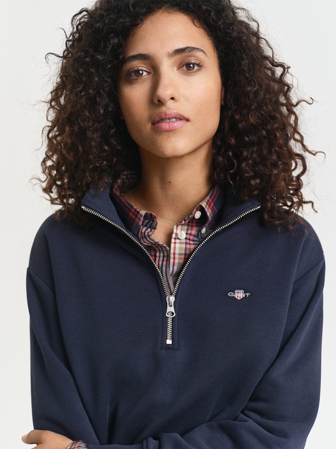 Gant Women Blue Solid Stand Collar Sweatshirt
