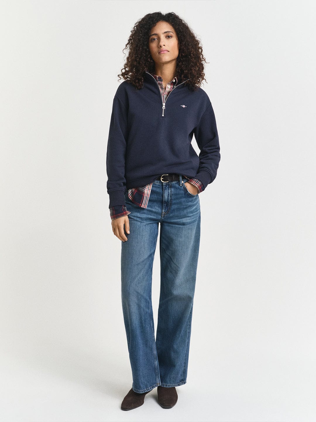 Gant Women Blue Solid Stand Collar Sweatshirt