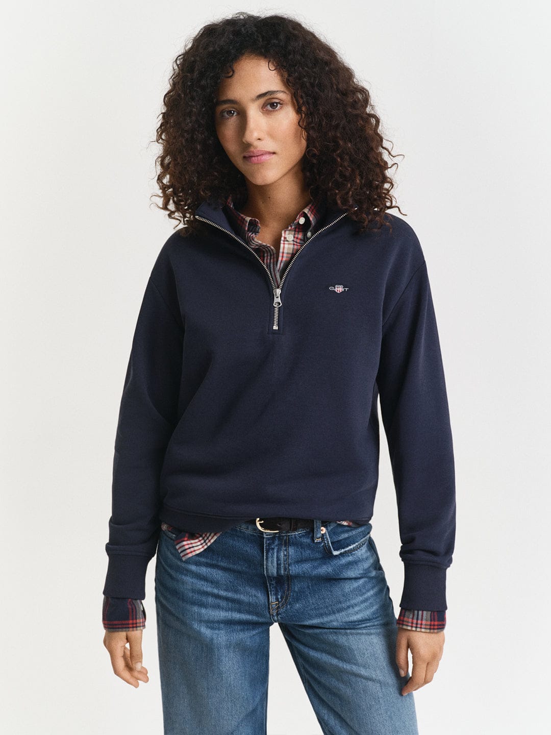 Gant Women Blue Solid Stand Collar Sweatshirt