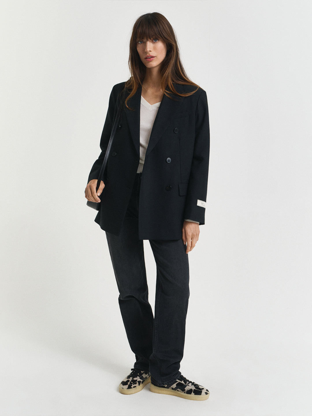 Gant Women Cream Solid V Neck Sweater