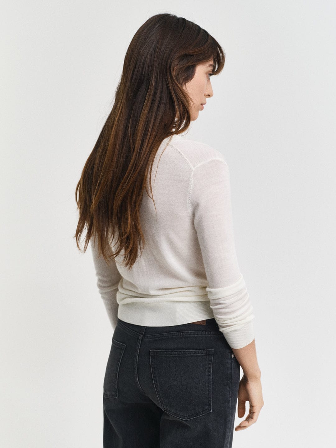 Gant Women Cream Solid V Neck Sweater