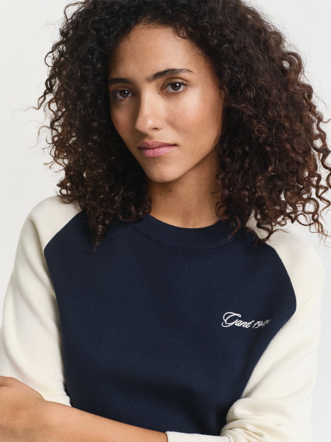 Gant Women Blue Coloublocked Crew Neck Sweater