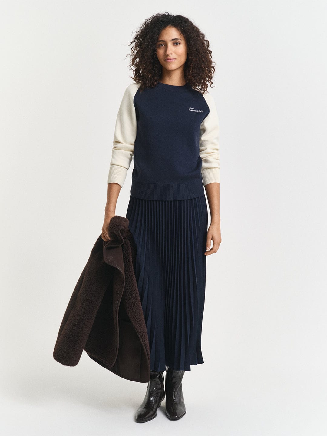 Gant Women Blue Coloublocked Crew Neck Sweater