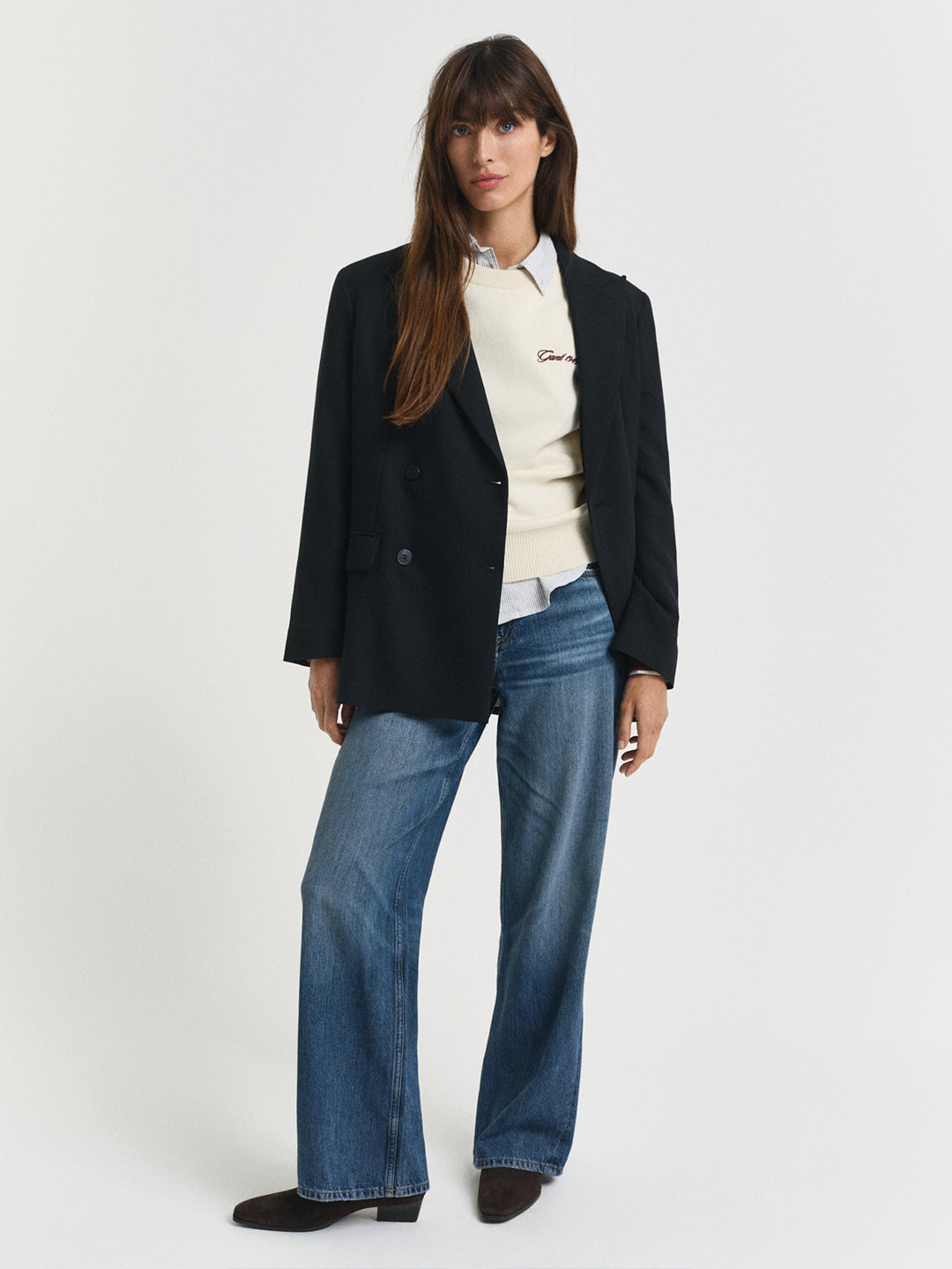 Gant Women Red Coloublocked Crew Neck Sweater