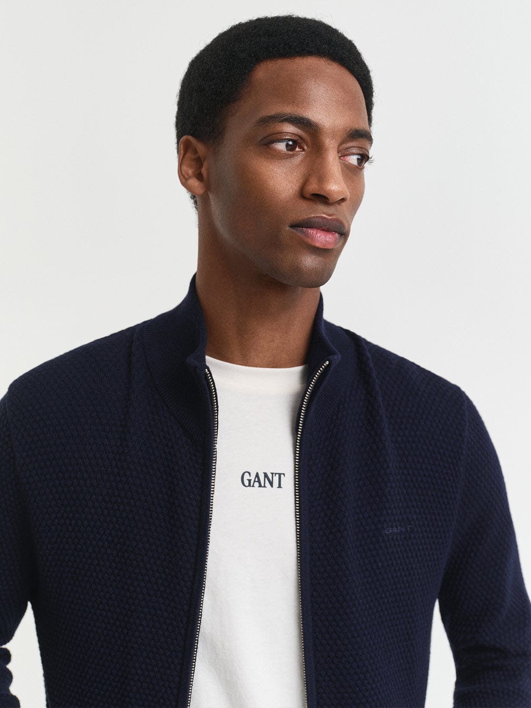 Gant Men Blue Solid Collar Sweater