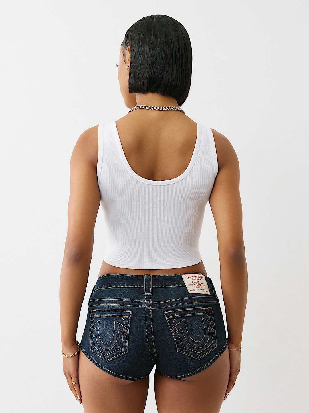 True Religion Women White Placement Print Scoop Neck Top