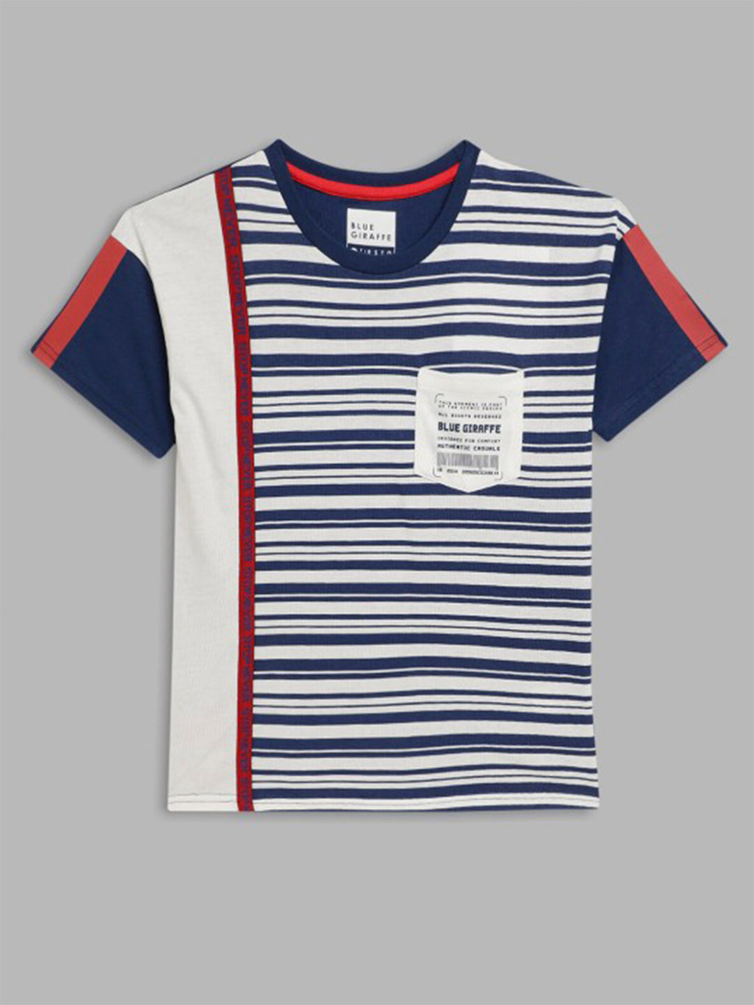 Blue Giraffe Boys Navy Striped Round Neck Short Sleeves Tshirt