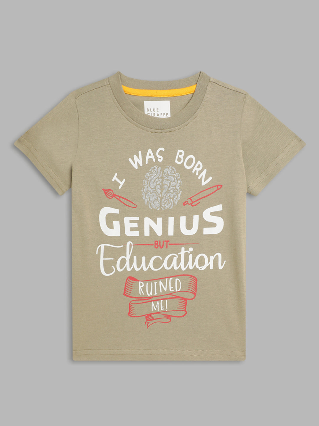 Blue Giraffe Boys Green Printed Round Neck Short Sleeves Tshirt