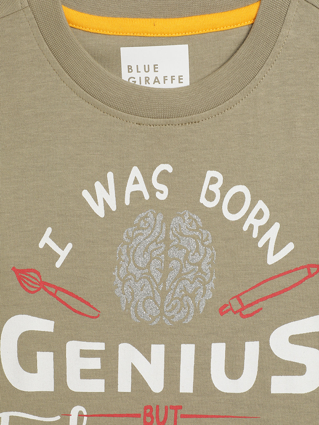 Blue Giraffe Boys Green Printed Round Neck Short Sleeves Tshirt