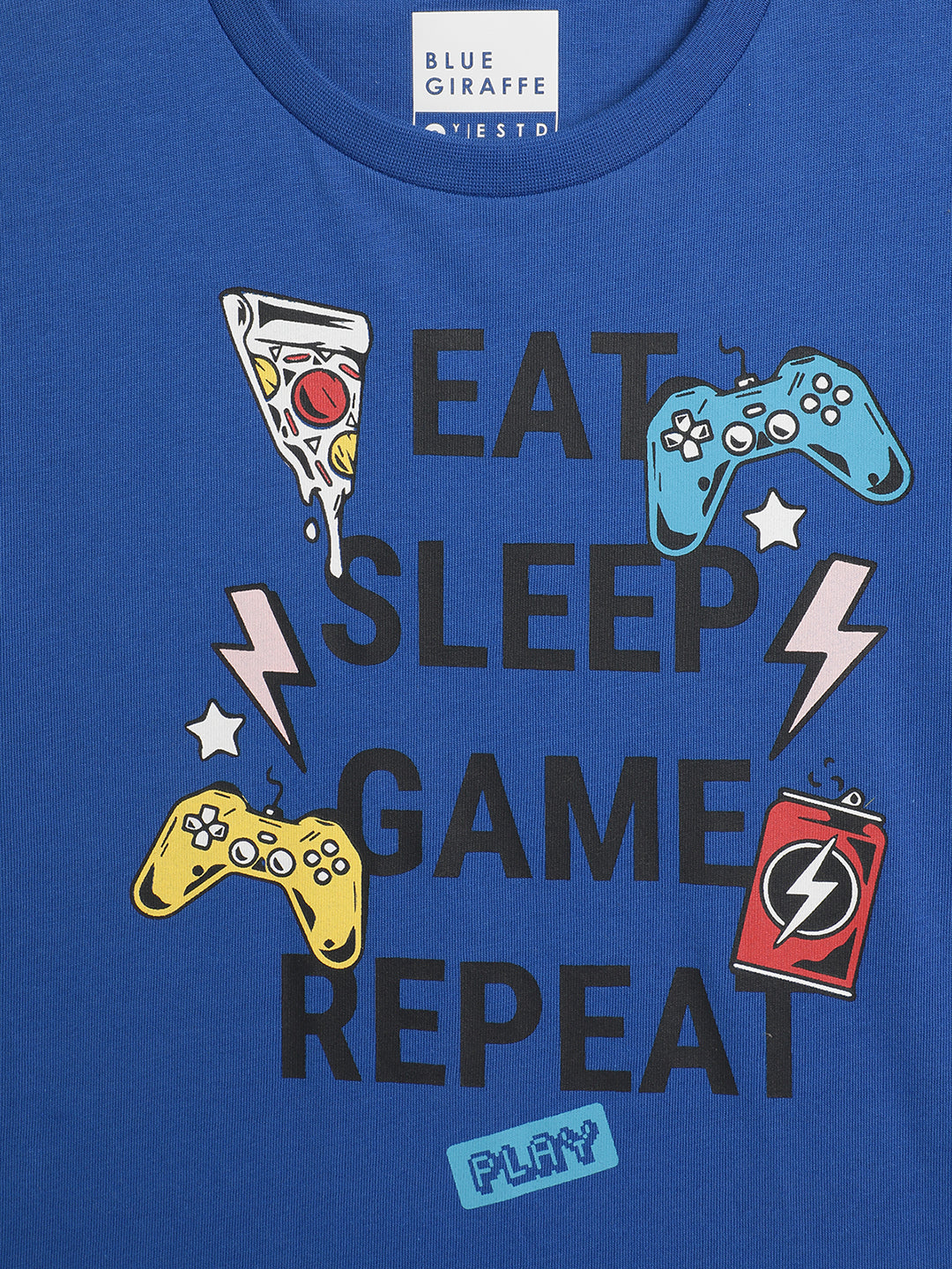 Blue Giraffe Boys Blue Printed Round Neck Short Sleeves Tshirt