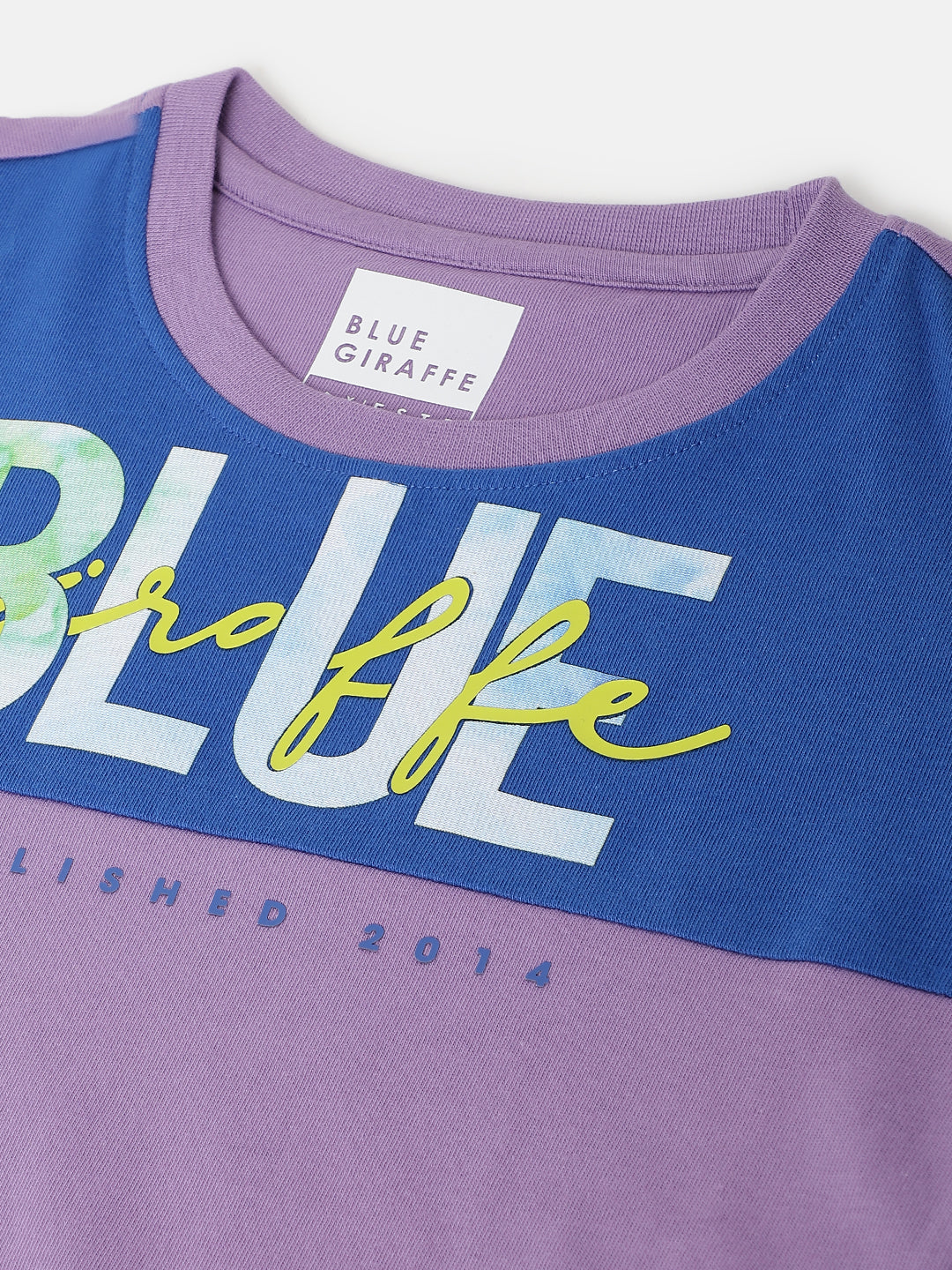 Blue Giraffe Boys Lavender Color-Blocked Round Neck Short Sleeves Tshirt