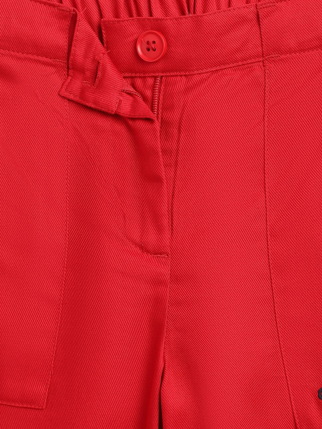 Blue Giraffe Girls Red Solid Regular Fit Mid-Rise Flat-Front Trouser