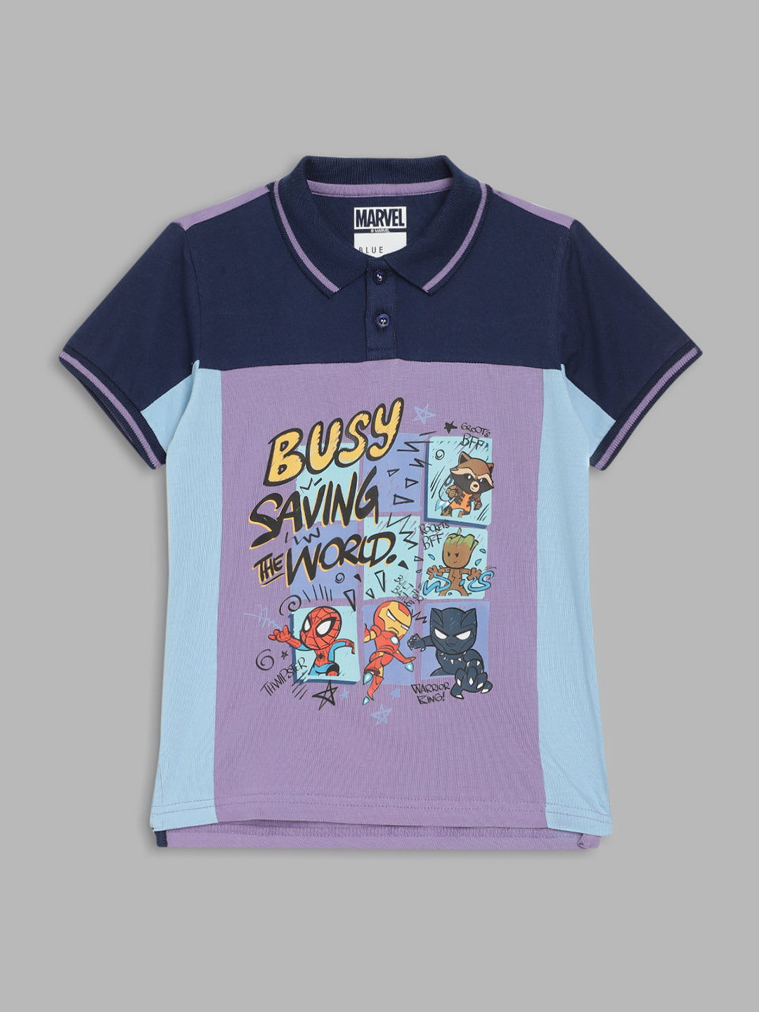 Blue Giraffe Boys Purple Printed Polo Collar Short Sleeves Tshirt