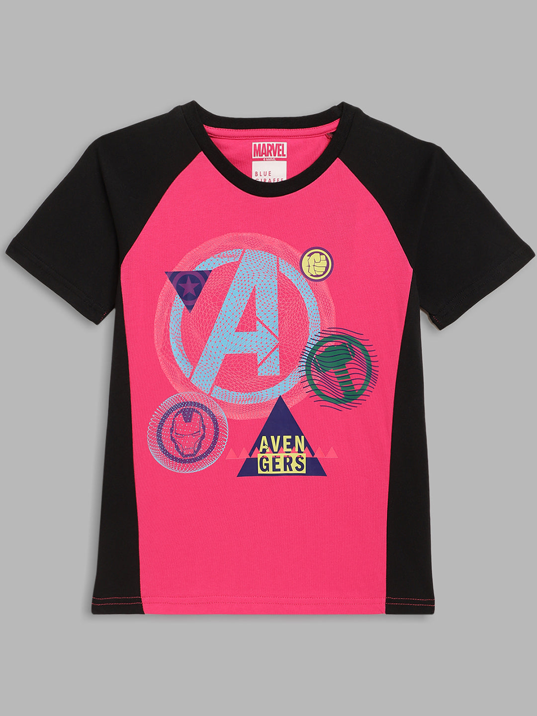 Blue Giraffe Boys Pink Printed Round Neck Short Sleeves Tshirt