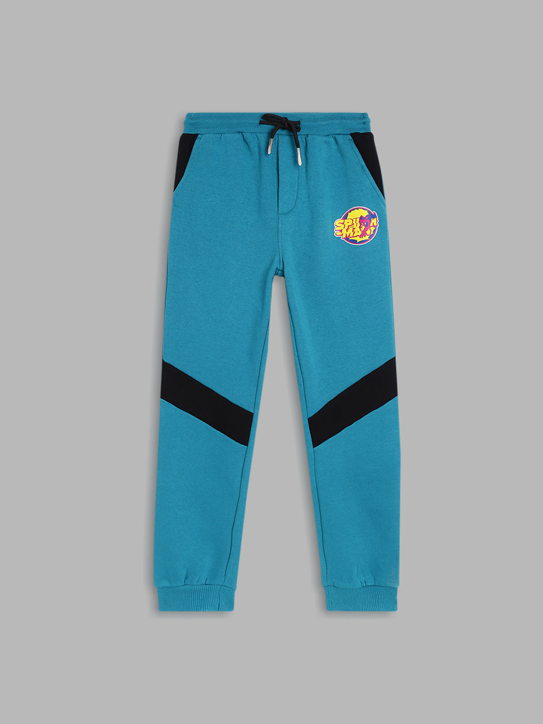 Blue Giraffe Boys Blue Colorblocked Regular Fit Mid-Rise Jogger Style Track Pants