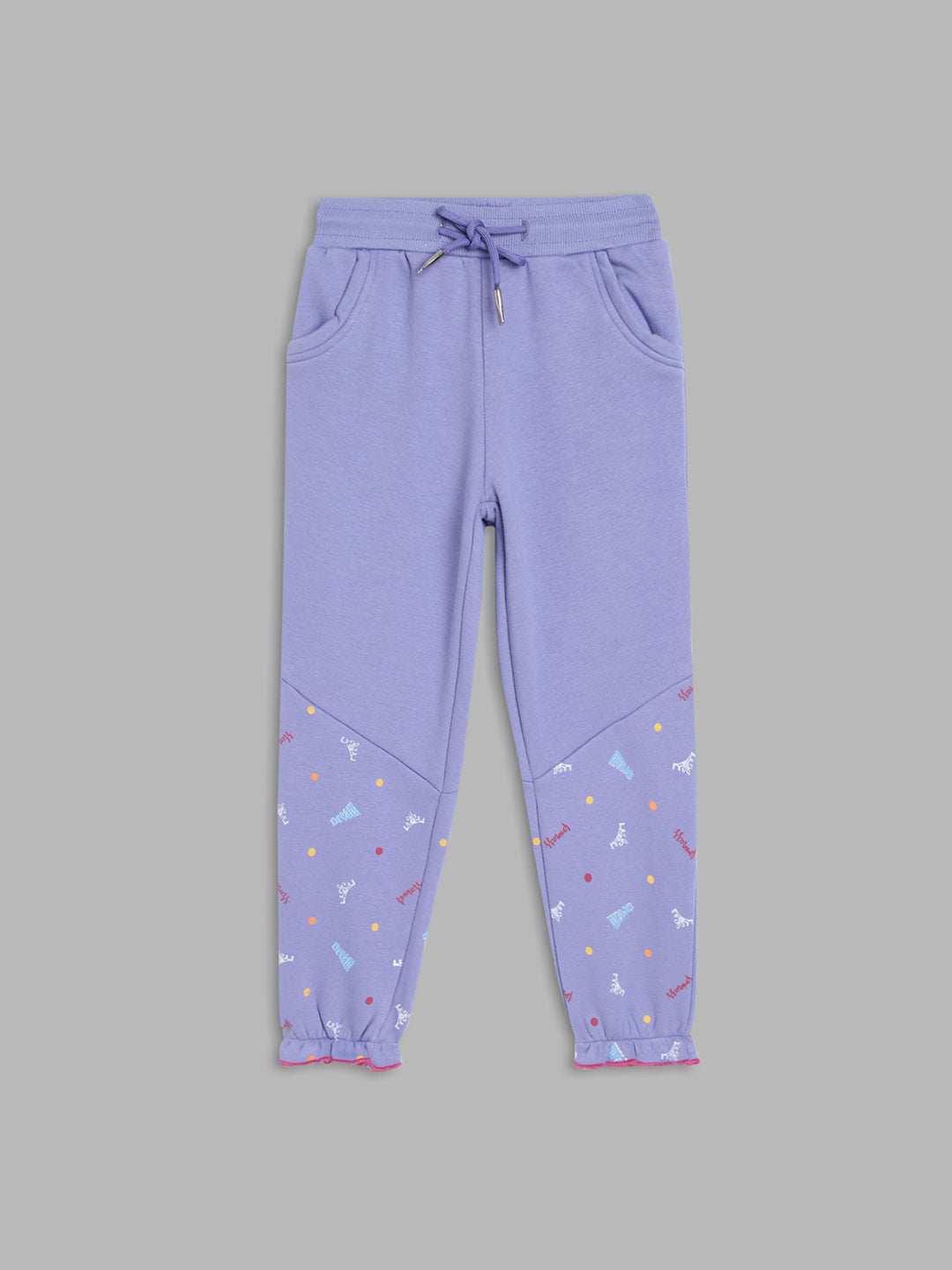 Blue Giraffe Girls Purple Solid Regular Fit Mid-Rise Jogger Style Track Pants