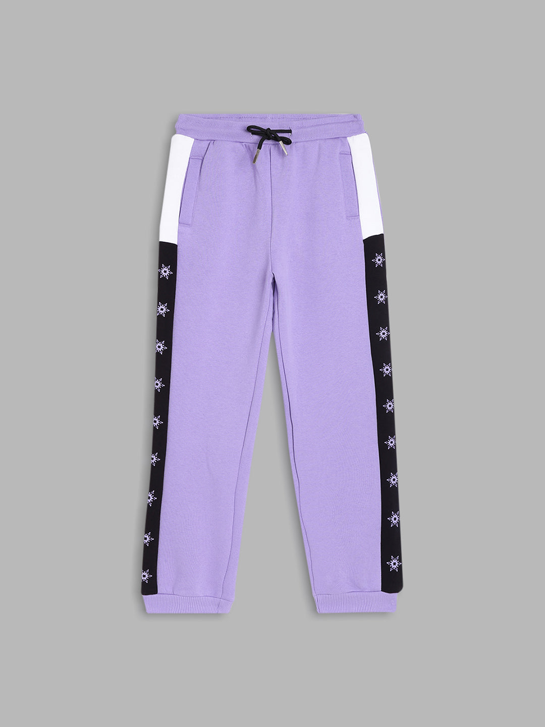 Blue Giraffe Girls Purple Colorblocked Regular Fit Mid-Rise Jogger Style Track Pants