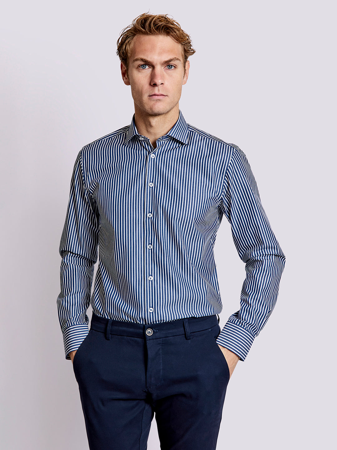 Bruun & Stengade Men Multi Striped Collar Shirt