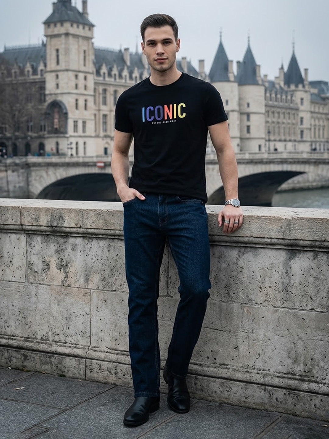 Iconic Men Blue Embroidered Regular Fit Jeans