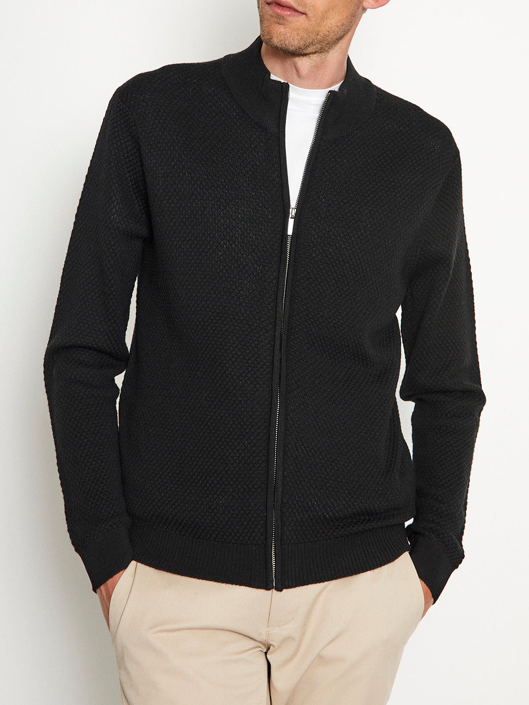 Bruun & Stengade Men Black Solid Mandarin Collar Sweater