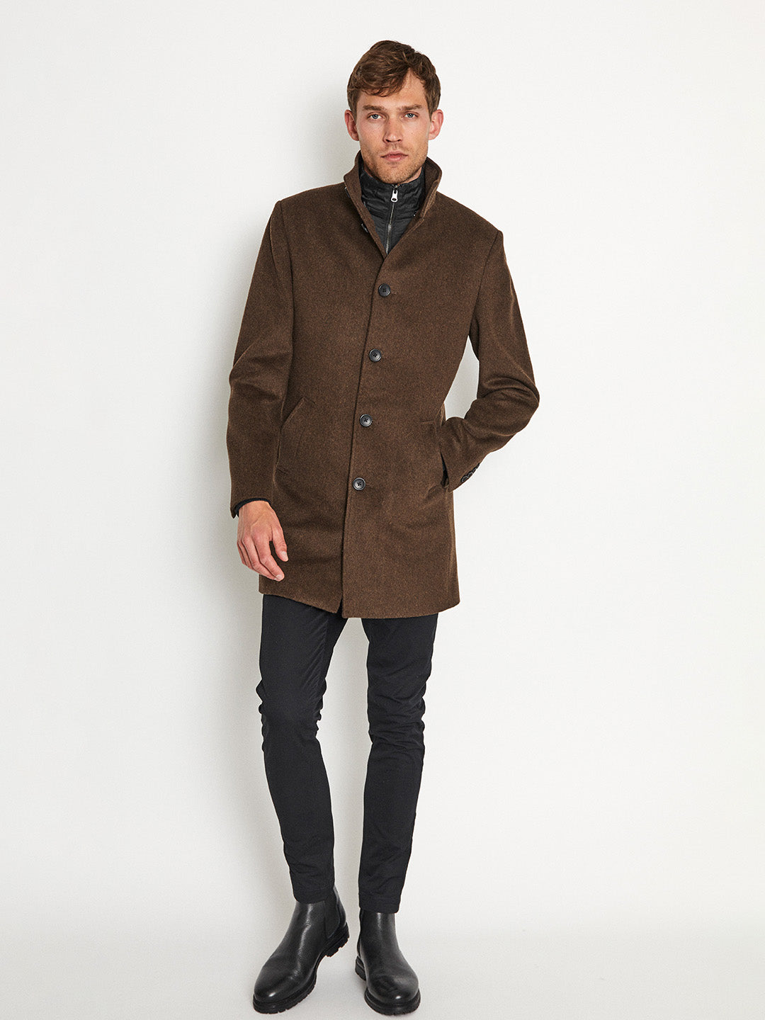 Bruun & Stengade Men Solid Stand Collar Full Sleeves Coat