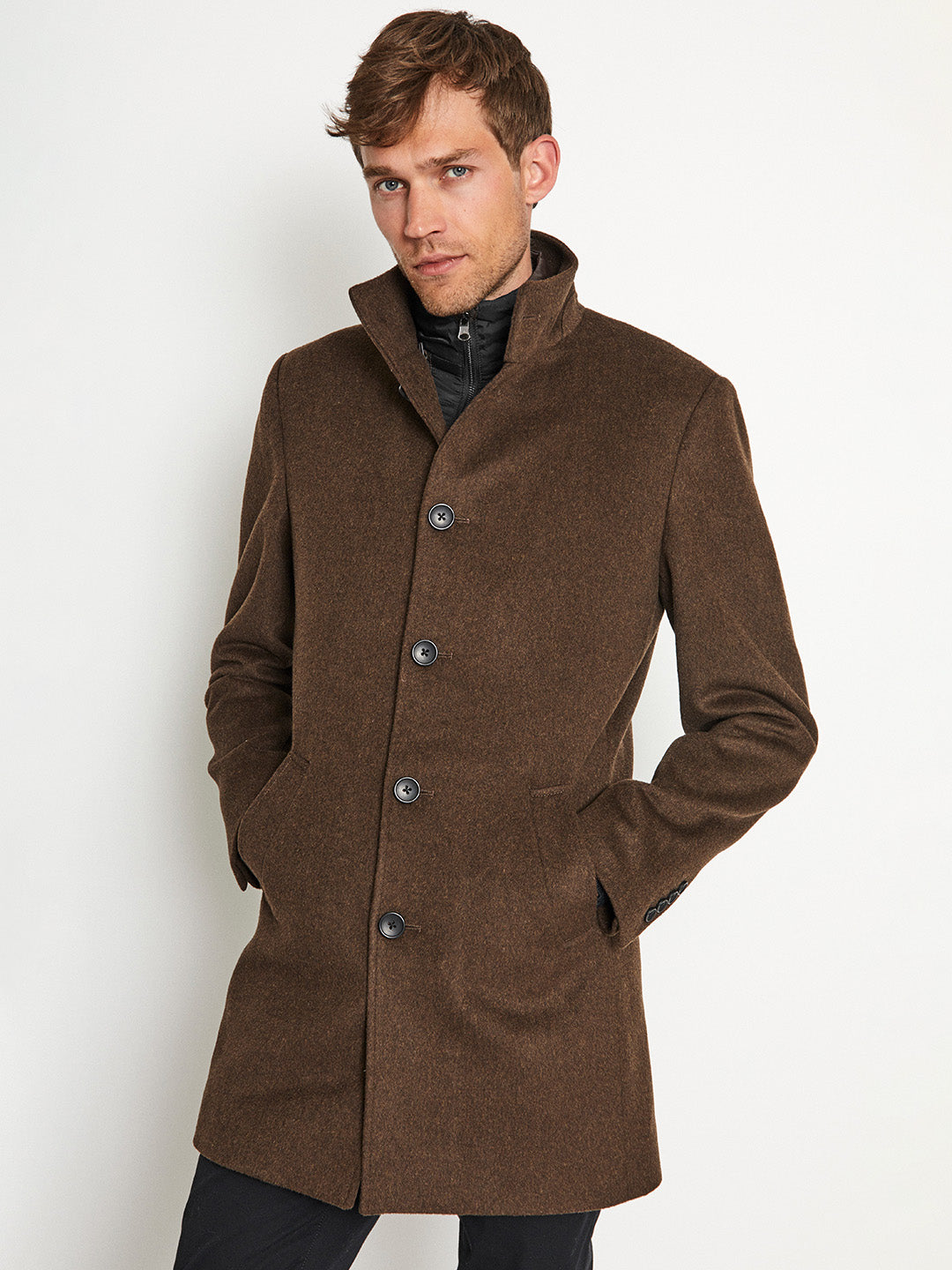 Bruun & Stengade Men Solid Stand Collar Full Sleeves Coat