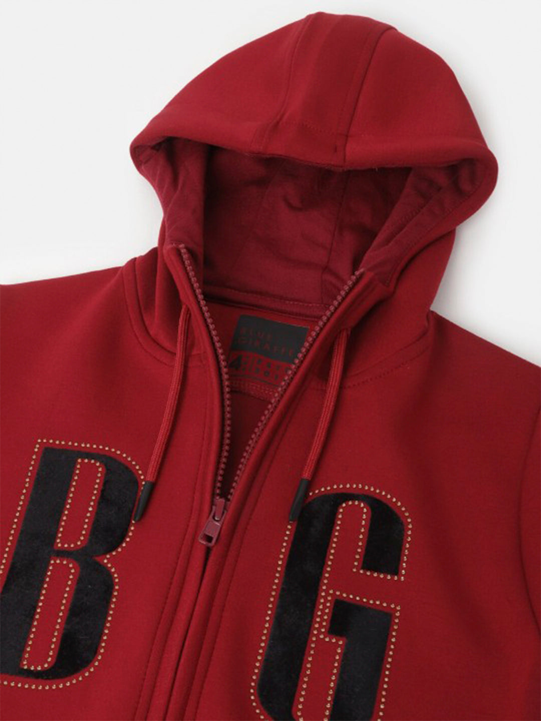 Blue Giraffe Girls Red Solid Hooded Full Sleeves Zip Through Hoodie