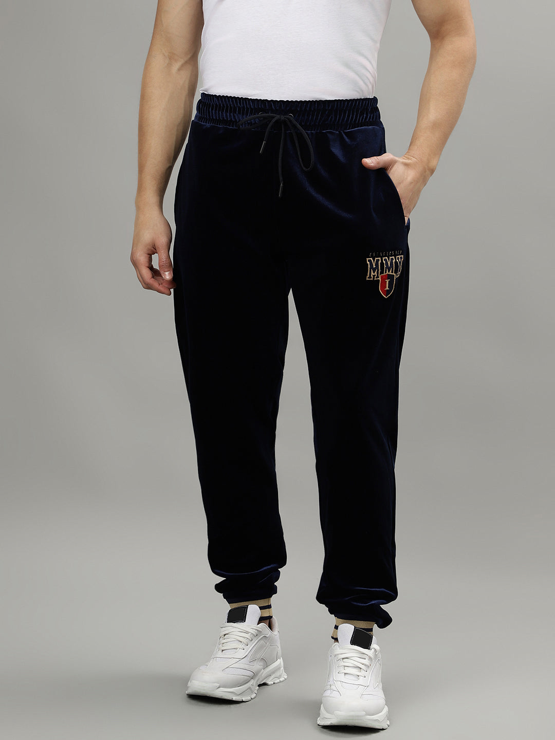 Iconic Men Navy Blue Solid Regular Fit Mid-Rise Track Pants