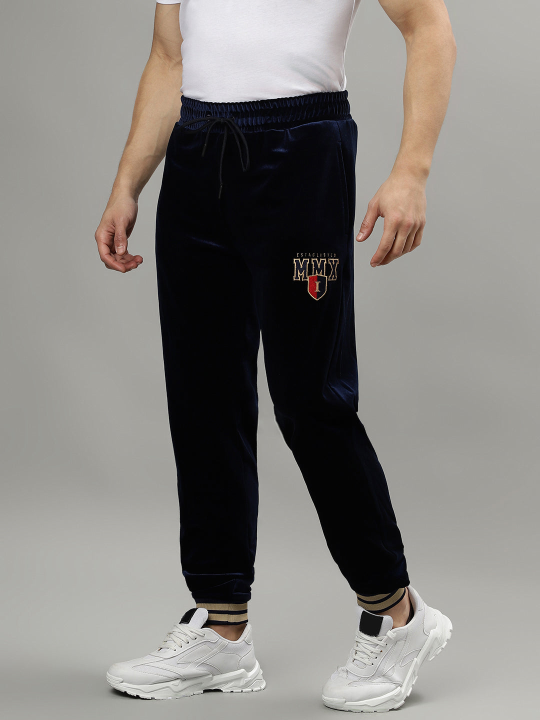 Iconic Men Navy Blue Solid Regular Fit Mid-Rise Track Pants