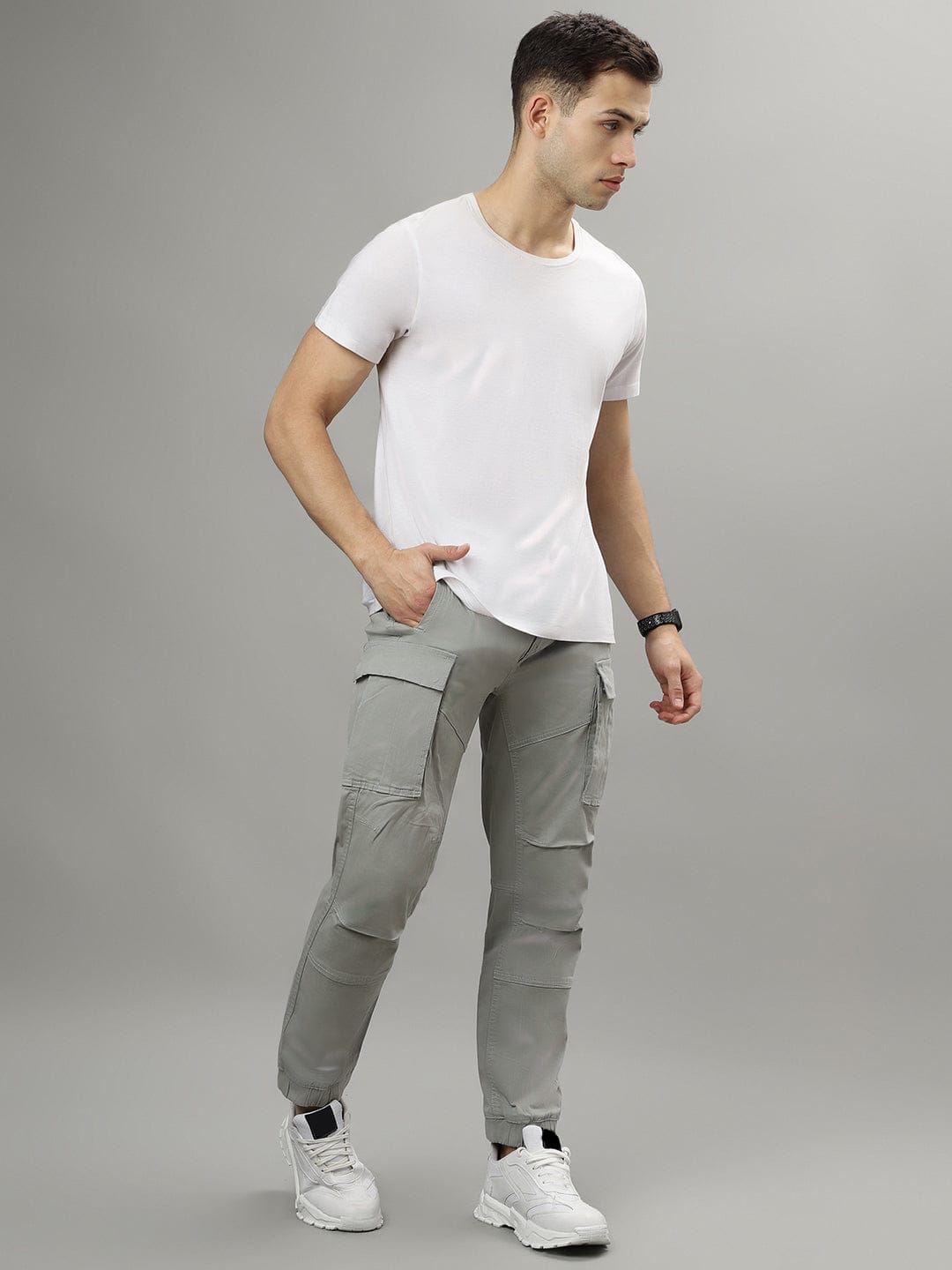 Iconic Men Grey Regular Fit Cargo Trouser