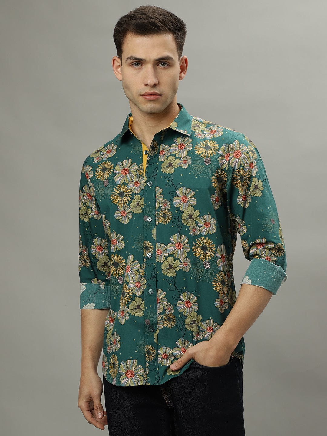 Iconic Men Green Shirt Collar Shirt