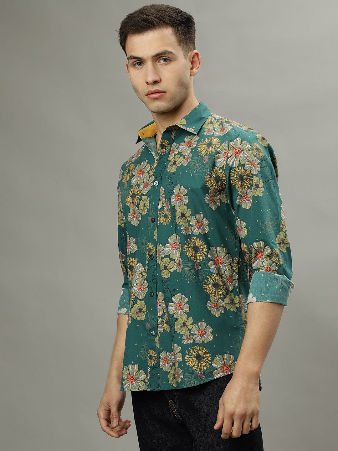 Iconic Men Green Shirt Collar Shirt