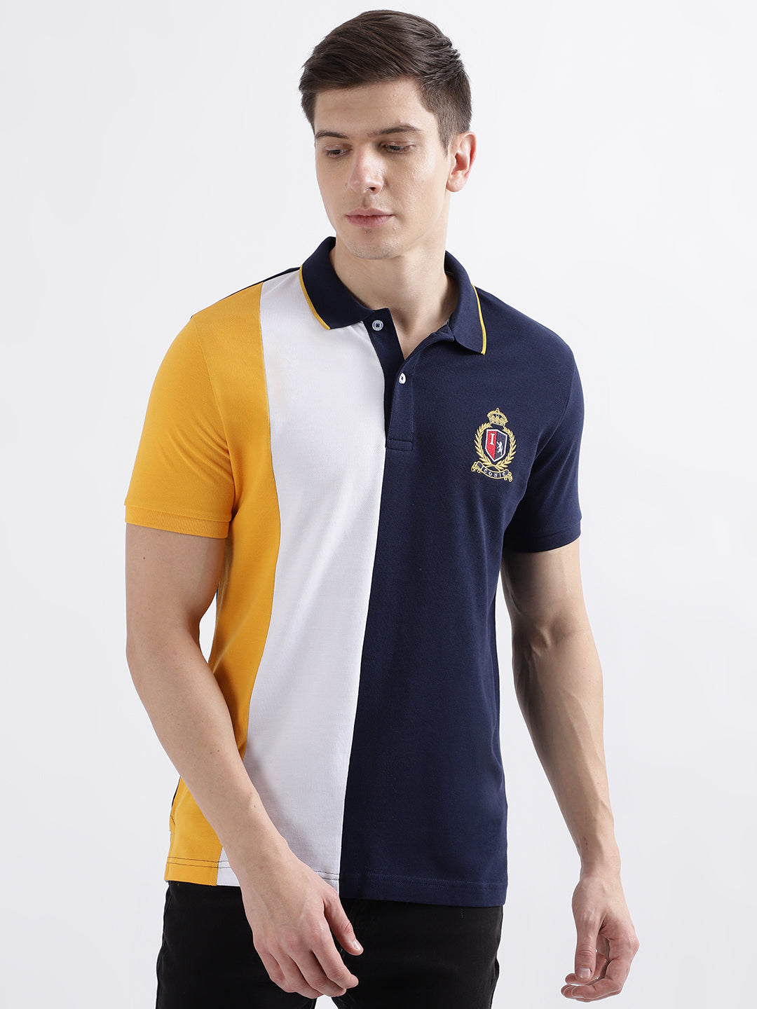 Iconic Men Multicolor Colorblocked Polo Collar Short Sleeves Tshirt
