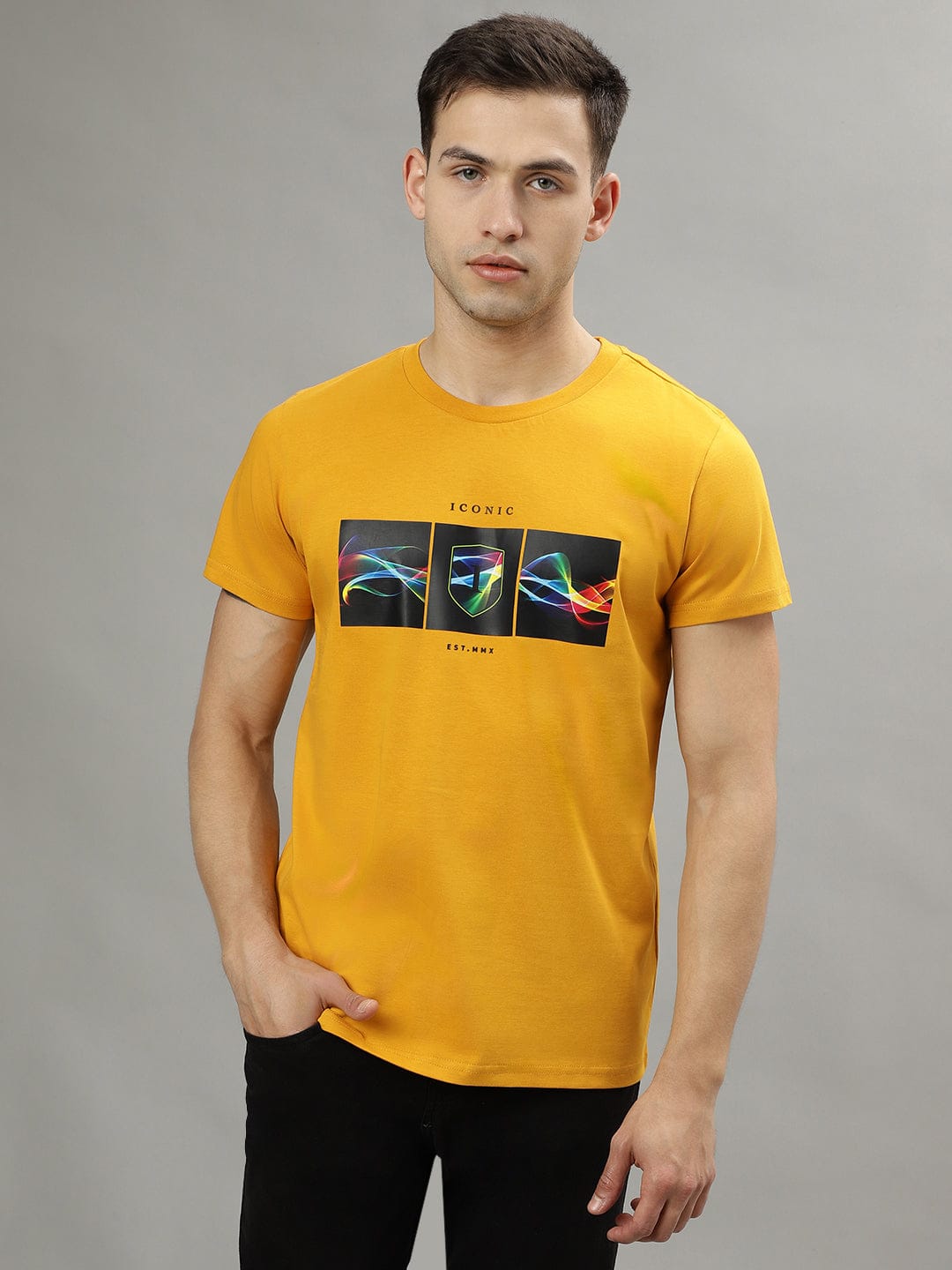 Iconic Men Yellow Round Neck Tshirt