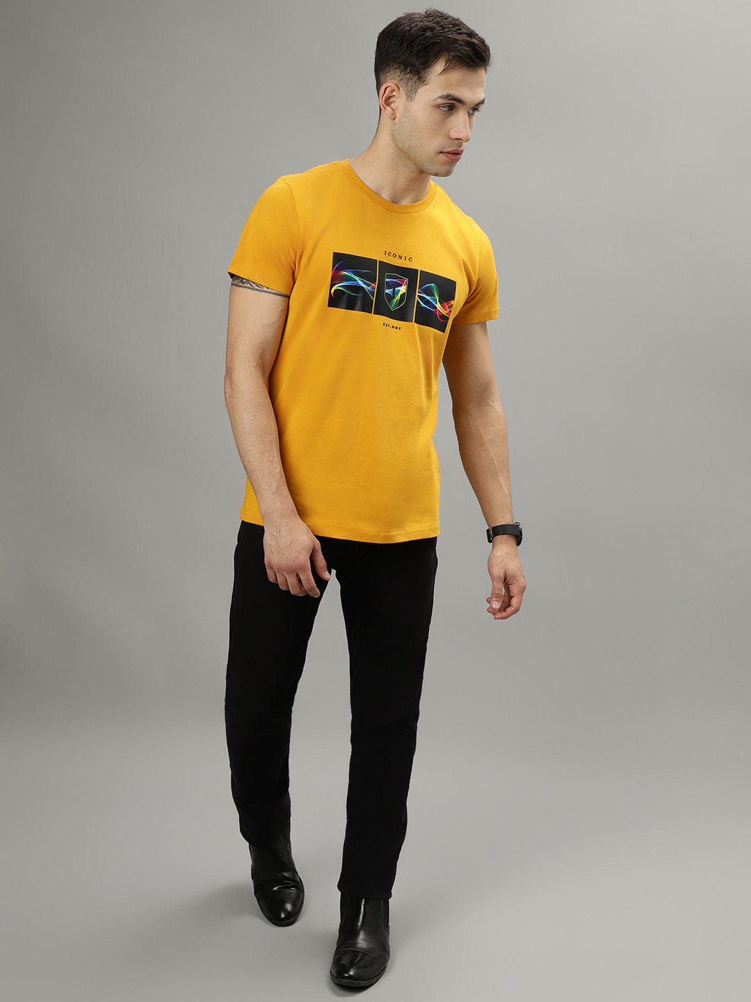 Iconic Men Yellow Round Neck Tshirt
