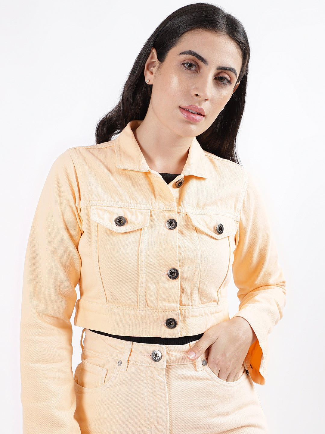 Iconic Women Orange Solid Spread Collar Full Sleeves Jacket