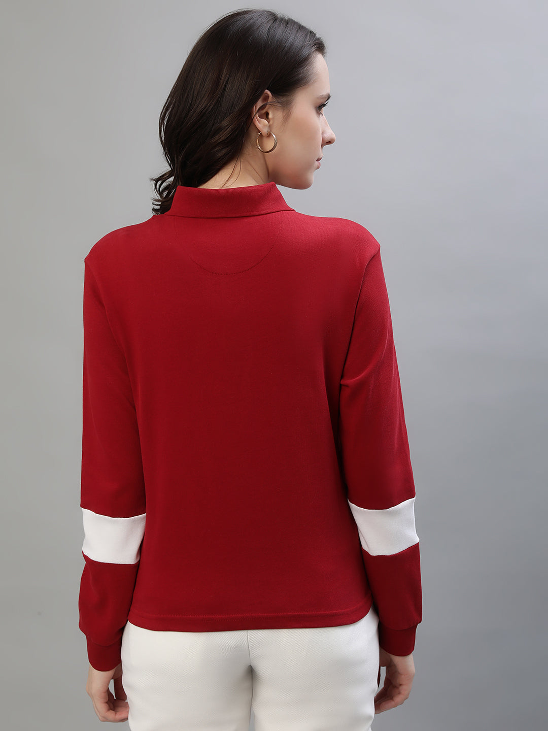 Iconic Women Multicolor Colorblocked Polo Collar Full Sleeves Tshirt