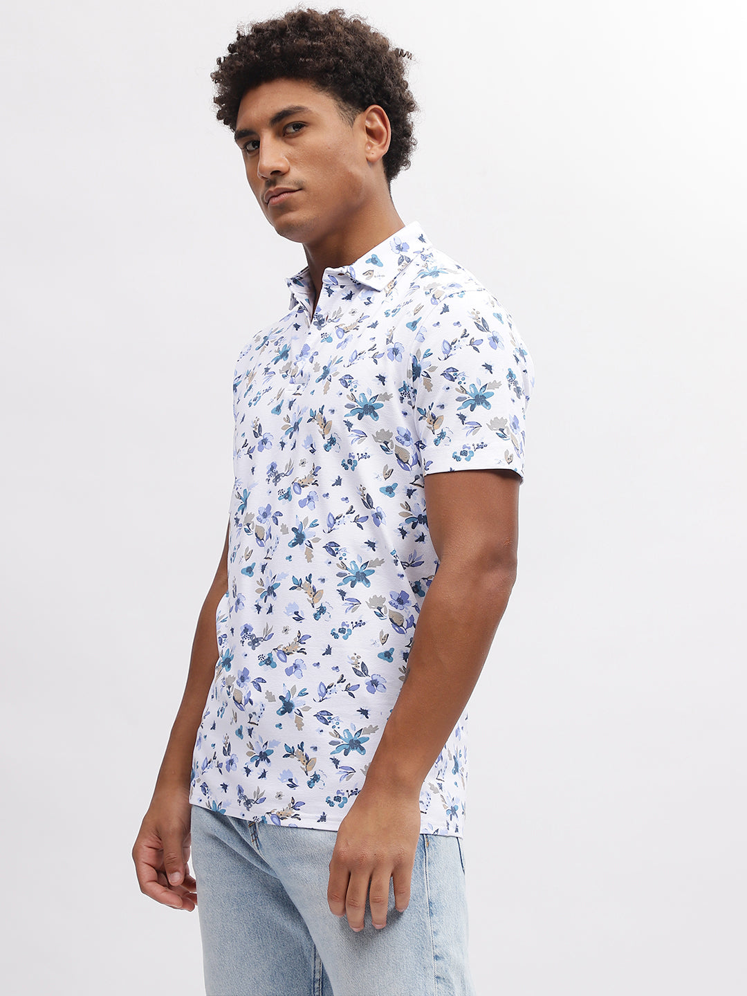 Bruun & Stengade Men White Printed Polo Collar Short Sleeves T-Shirt