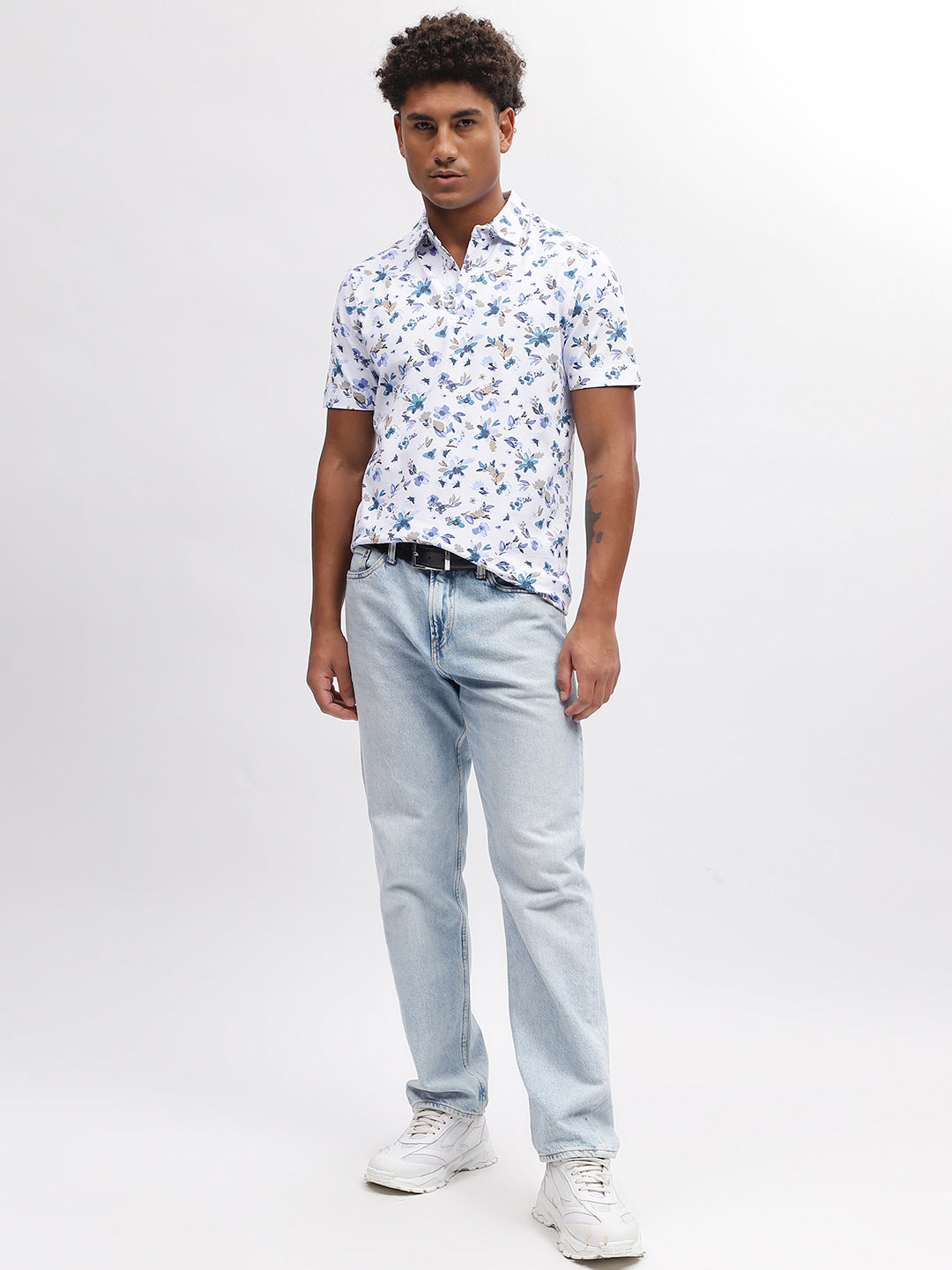 Bruun & Stengade Men White Printed Polo Collar Short Sleeves T-Shirt