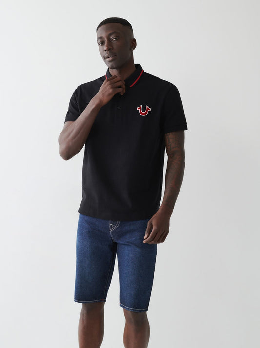 True Religion Men Black Printed Polo Neck Short Sleeves T-shirt