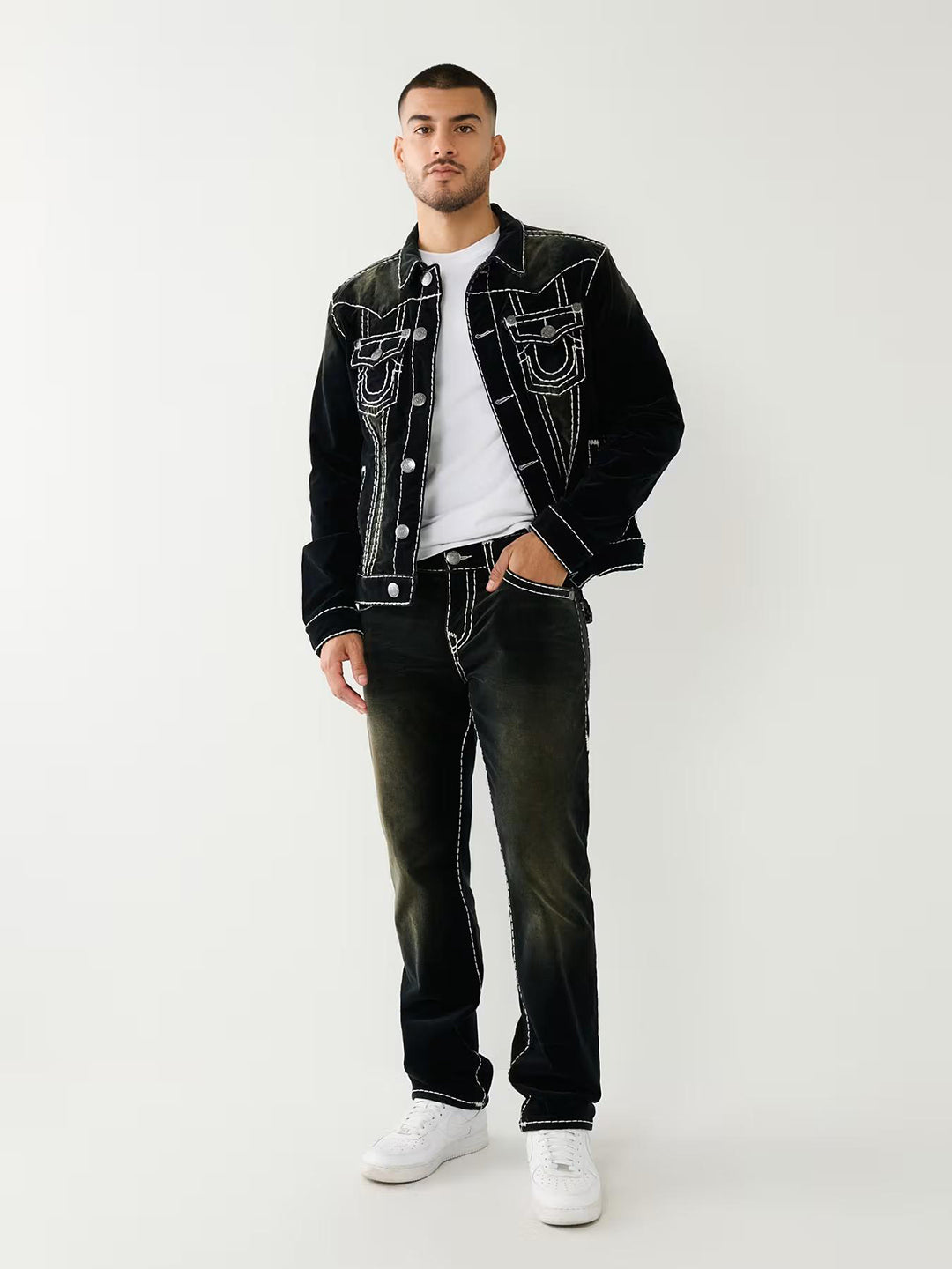 True Religion Super T Ricky Straight Fit Black Mid-Rise Solid Jeans