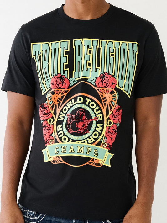 True Religion Men Black Printed Round Neck Short Sleeves T-Shirt