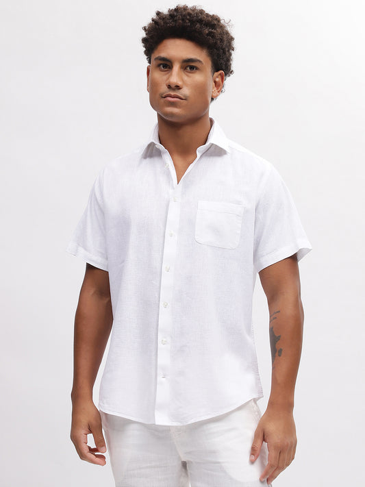 Bruun & Stengade Men White Solid Cutaway Collar Short Sleeves Shirt
