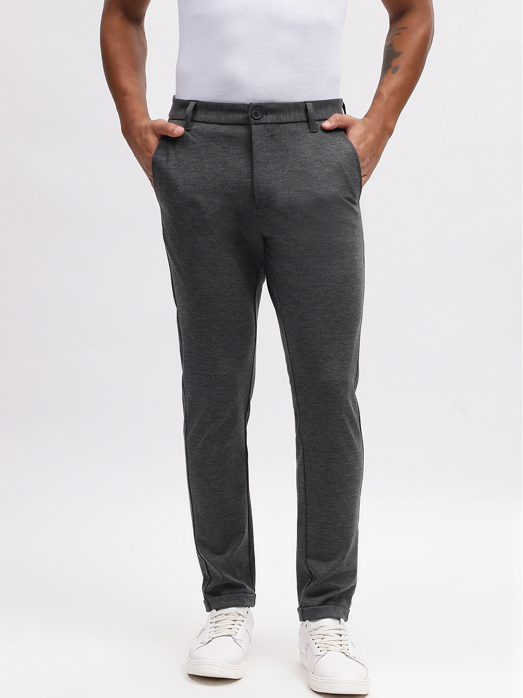 Lindbergh Men Grey Solid Slim Fit Trouser