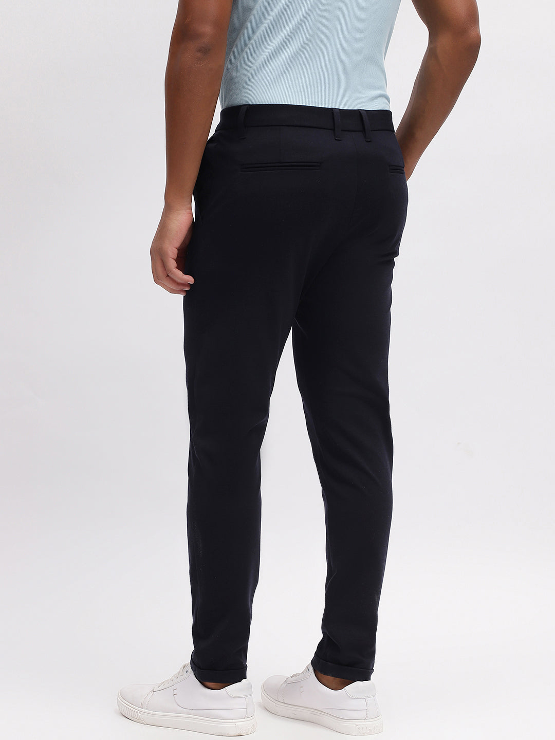 Lindbergh Men Navy Blue Solid Slim Fit Trouser