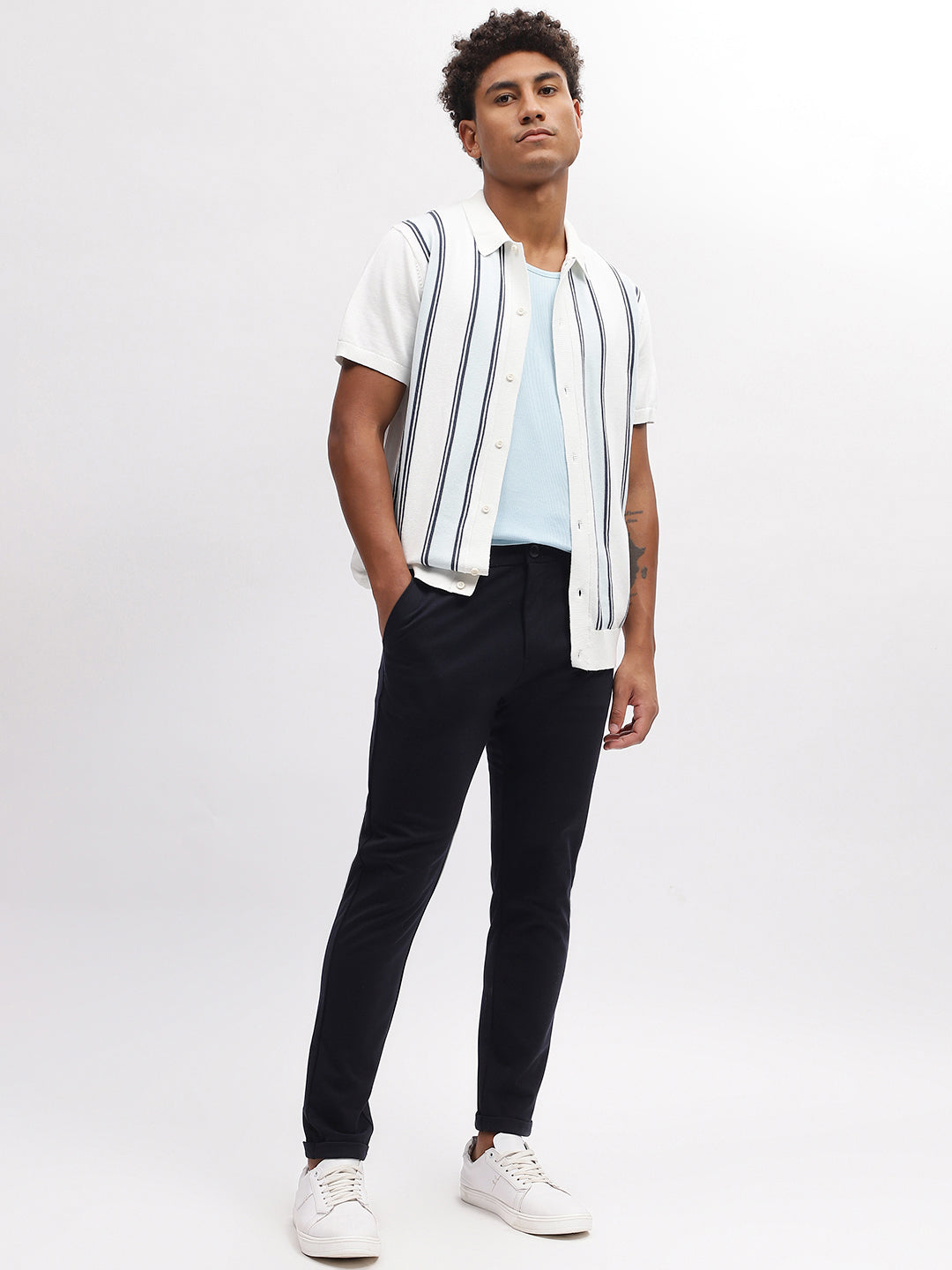 Lindbergh Men Navy Blue Solid Slim Fit Trouser