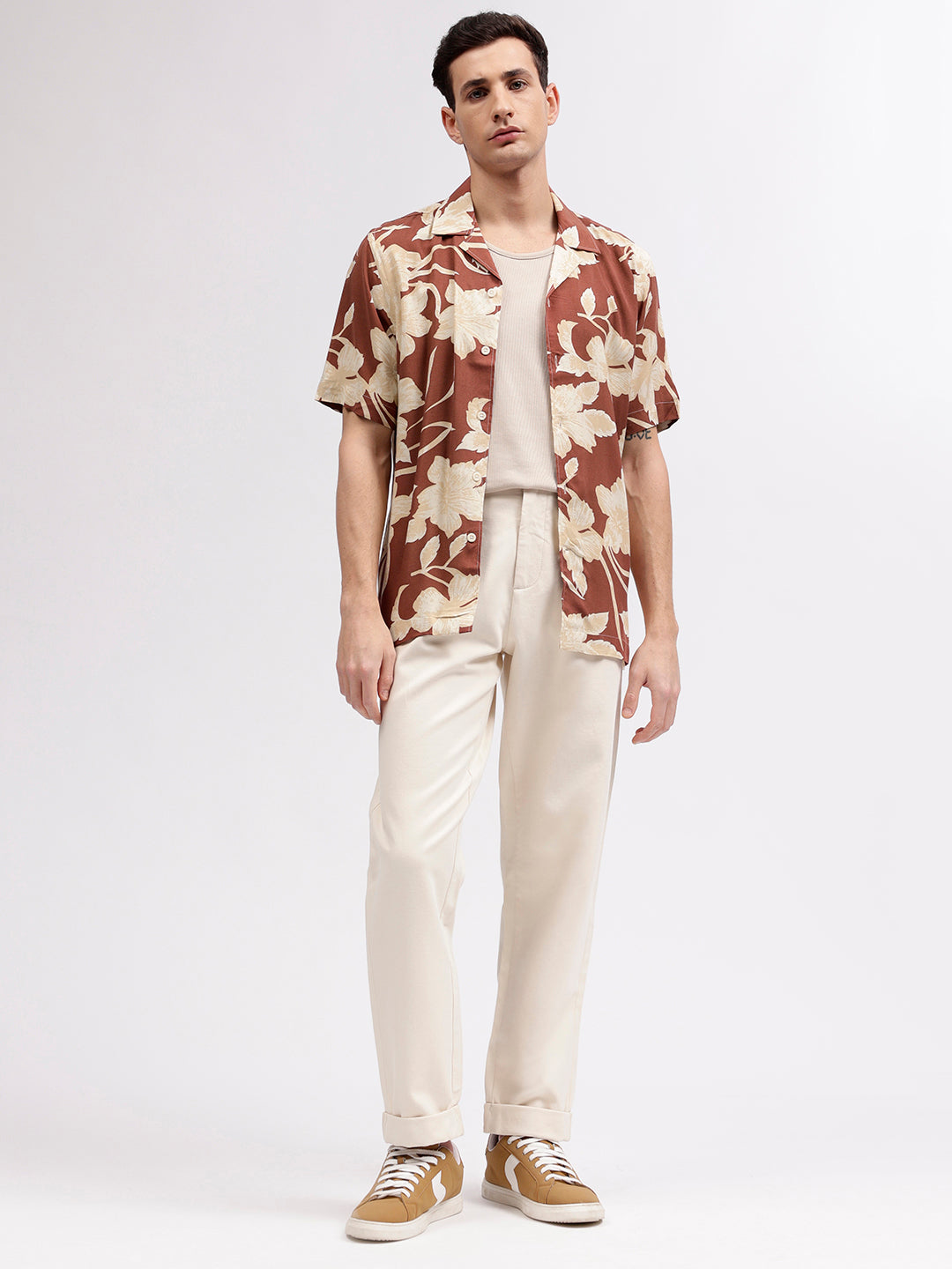 Lindbergh Men Red Floral Print Resort Collar Short Sleeves Shirt